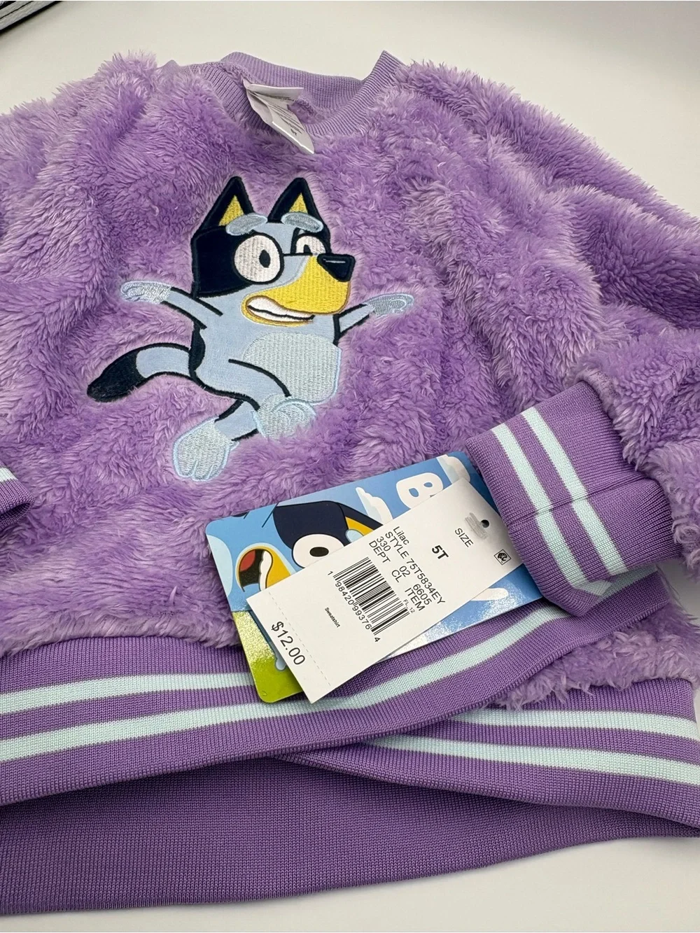 Bluey Bandit Toddler 5T Purple Sherpa Fleece Pullover Sweatshirt NWT